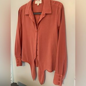 Cloth and Stone button down front tie orange blouse